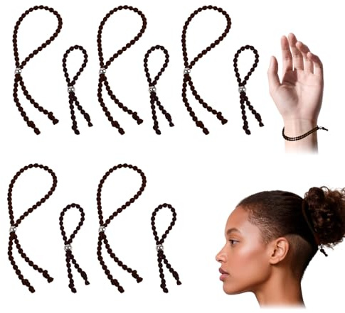 10Pcs Adjustable Hair Ties, Brown Hair Ties for Thick Hair Curly Hairstyle Ponytails, Puff Cuff for Natural Curly Hair, Afro Puffs, Loc Accessories for Women
