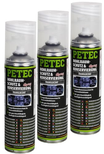 PETEC 3x 73550 Hohlraumkonservierung | 3x 73550 Transculent 500ml Spraydose, Hohlraumschutz