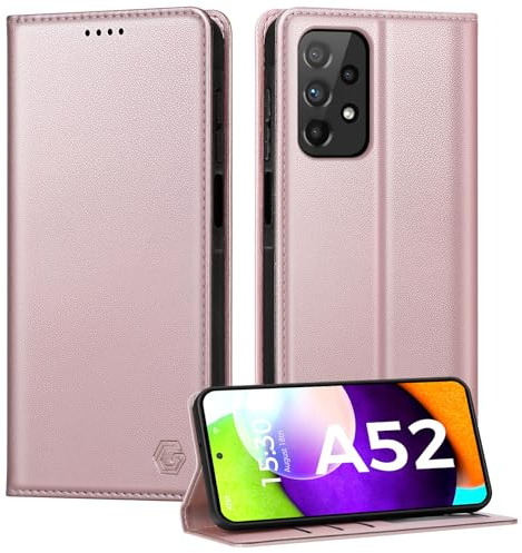 Kirnntca Handyhülle für Samsung Galaxy A52 5G/4G A52S 5G Hülle, Kartenfach Premium PU Leder Klapphülle Schutzhülle, Standfunktion Tasche Flip Case für Samsung Galaxy A52 5G/4G A52S 5G- Rosa