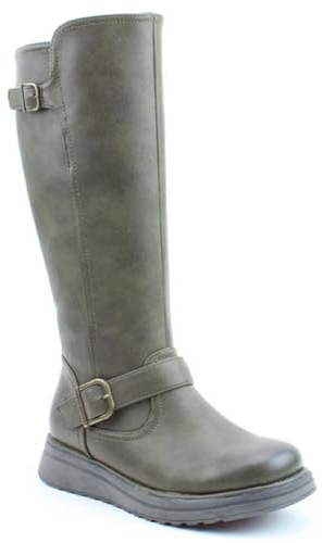 Heavenly Feet Rubymae2 Ladies Tall Calf Boots Vegan Friendly Memory Foam Insoles Twin Buckle Detail Black and Brown (Khaki, 7, UK Footwear Size System, Adult, Women, Numeric, Medium, 7)