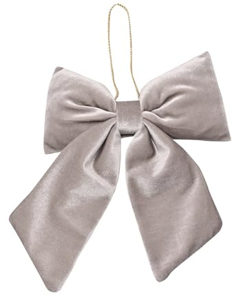 Widdop Frosted Haven Velvet Bow Hanger – Silver 26 x 32cm Hanging Christmas Decoration – Elegant Velvet Ornament for Trees, Wreaths & Festive Displays