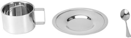 Kukyller 3-Teiliges Delstahl Kaffeetassen Set, Espressotassen Set, Espressotasse Aus Edelstahl Mit Untertasse Und Löffel, Niedliche Kaffeetassen Mit