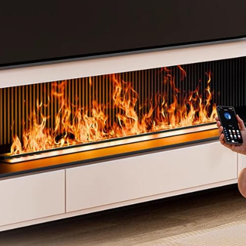 Gavscient 3D-Wasserdampf-Kamin, zerstäubter Kamin mit einstellbaren Flammenfarben und 5 Helligkeitsstufen, gebürsteter Edelstahl, Touch-/Fernbedienung 1m