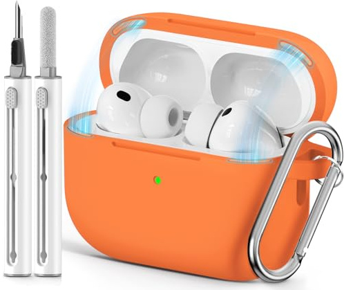 Inesore Compatible with AirPods Pro 3 Hülle - Magnetic Orange | Silicone Protective Case Cover for Apple Air Pod Pro 3rd (2025), Magnetic Lid Lock Design, with Cleaning Kit