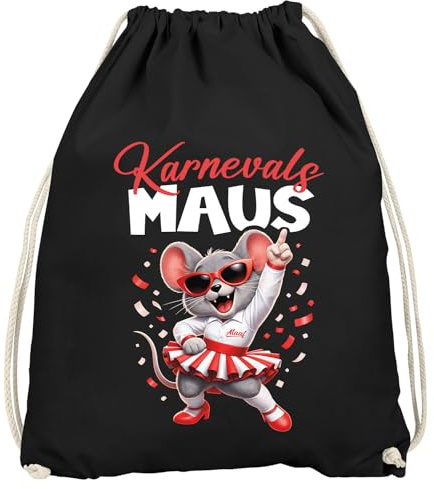 MoonWorks® Turnbeutel in Karnevalsfarben Rot-Weiss - Karnevalsmaus - Accessoires Fasching Karneval Gadgets Faschingsartikel Tasche Schwarz unisize