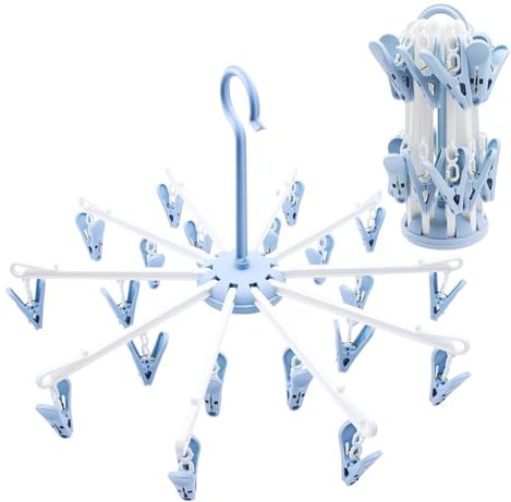 2 Set Sockentrockner, Sockenhalter Wäscheständer Faltbar with 36 Clips, Klein Trockenkarussell, Sockentrockner Wäscheständer, Sockenbügel Aufhänger, für Socken Unterwäsche Haushalt Reise(Grün)