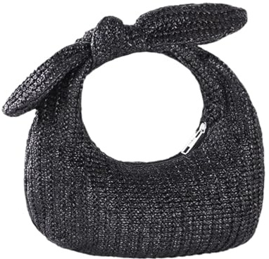 Generisch Été Pochette Portefeuilles Femmes Nœud Nœud Top Poignée Paille Sac à Main Vacances Plage Portefeuilles Sac Décontracté, Noir , 24x13x5cm