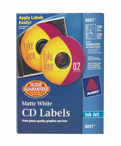 Avery CD-Etiketten – 100 Disc-Etiketten & 200 Rückenschilder (8691)