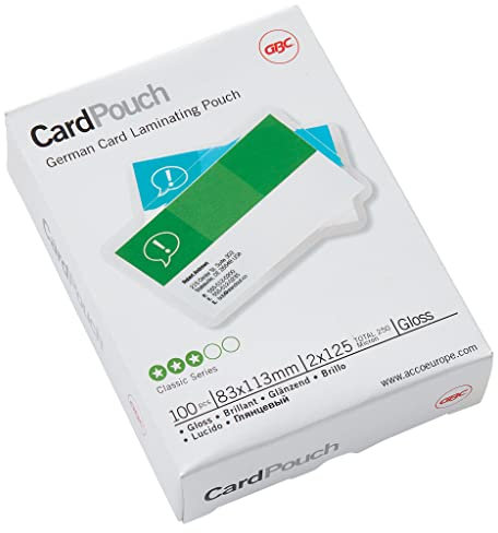 GBC Laminierfolien Kleinformat 83 x 113 mm, 125 mic, Ideal für Ausweise und Namensschilder, Robuste Laminiertaschen im 100er Pack, Glänzend, Transparent, 3743154