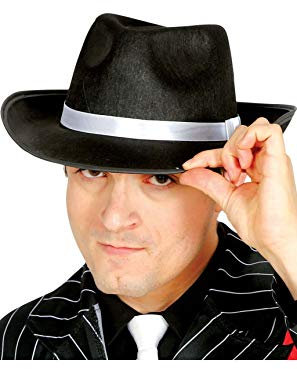 Sombrero de gángster negro con cinta blanca