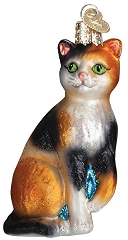 Old World Christmas Calico Cat Glass Blown Ornament for Christmas Tree, Handcrafted Holiday Decoration, Cat Collection