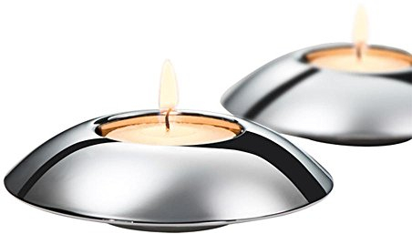 APS 03010 Teelichthalter, 2er Set, Ø 9,5cm, H: 2,5cm, Metall verchromt möbelschonende Filzunterseite