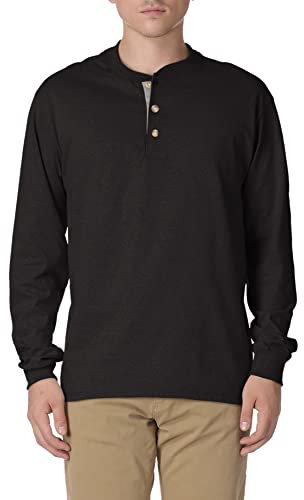 Hanes Beefy-T Long Sleeve Henley, Ebony, XL