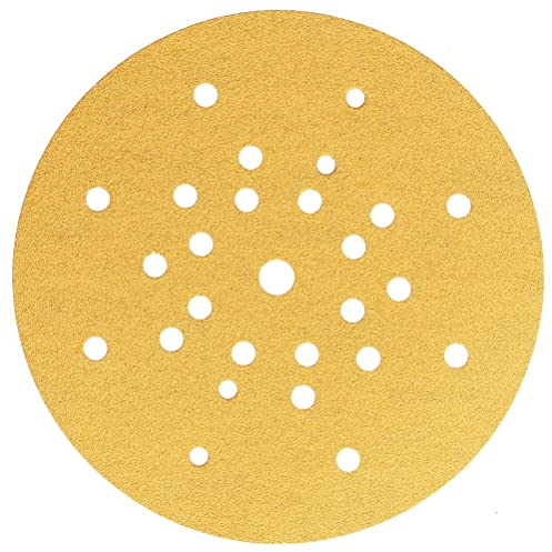 Mirka Gold Schleifpapier Ø 225mm Klett 27-Loch/Korn P100, 25 Scheiben/Für Trockenbauschleifer Wand- und Deckenschleifer/Zum Schleifen von Gips, Spachtel, Spanplatten, Holz, Lack