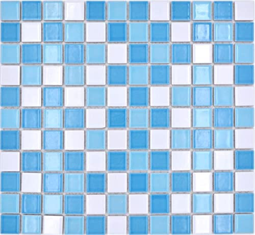 Piastrella a mosaico in ceramica blu bianco lucido per pareti, bagno, WC, doccia, cucina, specchio per piastrelle, rivestimento per vasca da bagno, mosaico