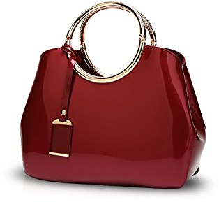 NICOLE&DORIS Sac à Main Vernis Femme Sac Pochette Bandoulière Sac Soiree Elegant Sac à Main Porté Epaule Impermeable Sac Crossbody Portefeuille Vin Rouge