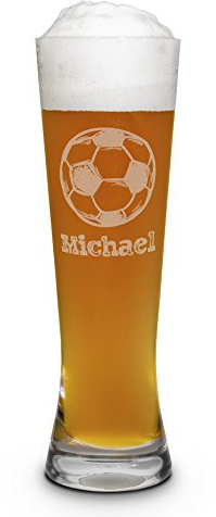 printplanet® Weizenglas mit Namen Michael graviert - Leonardo® Weißbierglas mit Gravur - Design Fußball