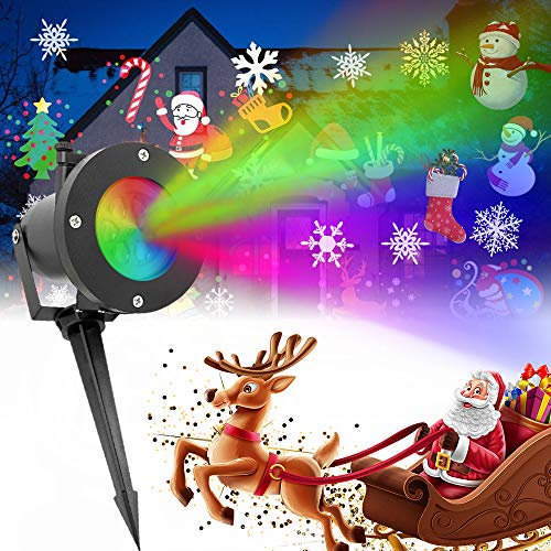 Garden Projector Lights Outdoor 12 Patterns Slide Replaceable IP65 Waterproof Rotating Projector Lamp LED Outdoor Landscape Projector for Halloween Birthday Wedding Garden Party Decorations