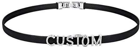U7 Schwarz Leder Collier Damen Choker Kette Halsband Personalisiert Name mit Buchstaben/Zahlen/Zeichen Charms AAA+ Zirkonia eingelegt Halskette Punk Modeschmuck für Geburtstag Valentinstag Jahrestag