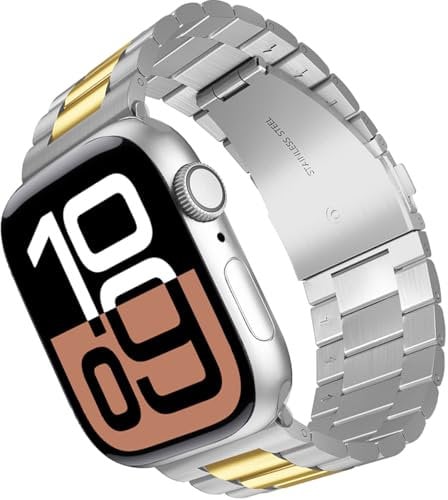 ARTCHE Armband kompatibel mit Apple Watch Armband 42mm 41mm 40mm 38mm, Metall Ersatzband Edelstahl Männer Bands Armbaender für iWatch Series 10, 9, 8, 7, 6, SE, 5, 4, 3, 2, 1 – Silber und Gold