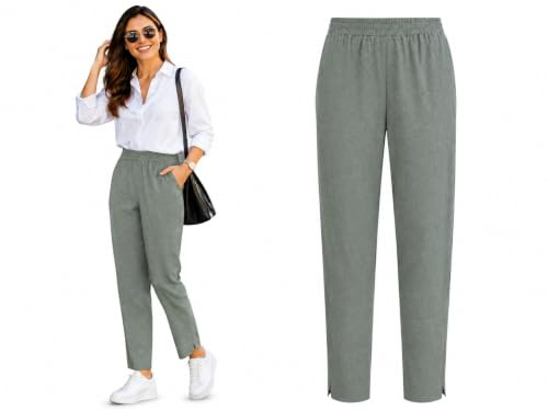 Inspire Me Women's Half Elasticated Waist Work Trousers Machine Washable Casual Stretch Pants with Pockets