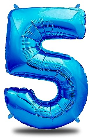 envami® Luftballon Geburtstag XXL Blau - Riesen Folienballon in 40 - 101cm Geburtstagsdeko - Ballon Zahl Deko zum Geburtstag - Geburtstagsdeko Jungen Blau - fliegt mit Helium (Zahl 5)