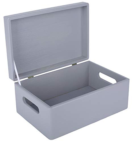 Creative Deco Large Grey Plain Wooden Storage Box | 30 x 20 x 14 cm (+/-1 cm) | Hinged Lid & Handles | Gift Box Kitchen Storage | UNSANDED Wood Keepsake Memory Craft Chest
