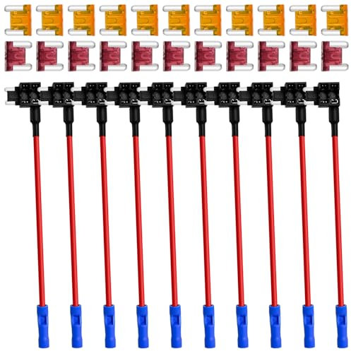 Kit de portafusibles y portafusibles de perfil bajo – MuHize adaptador de fusible de 12 V para coche, portafusibles de grifo de 12 V con fusible de hoja de perfil bajo de 5 amperios y 40 amperios