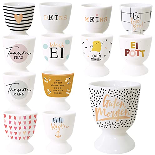 LS-LebenStil Gute Laune Eierbecher Slogan Guten Morgen Exklusiv Echt-Gold, edle Eibecher, Eierhalter Eihalter, Deko am Frühstückstisch, Geschenk zur Hochzeit, Verlobung