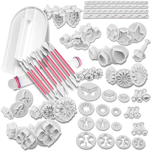 MoNiRo 68-Teiliges Fondant Ausstecher Set Large - Ausstechformen zum Backen - Modellierwerkzeug für Torten Deko - Back Zubehör & Fondant Werkzeug - Fondant Formen - Ausstecher für Fondant Blumen