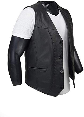 Weste aus 100 % Lammleder, schwarze Lederweste, weiche Schaffell-Weste, Schwarz , L