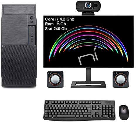 NONSOLOINFORMATICA Computer desktop completo di monitor, altoparlanti, mouse, tastiera con core i7 8gb ram ddr3 Ssd 240b windows 10 pro con licenza. Webcam Full Hd in omaggio