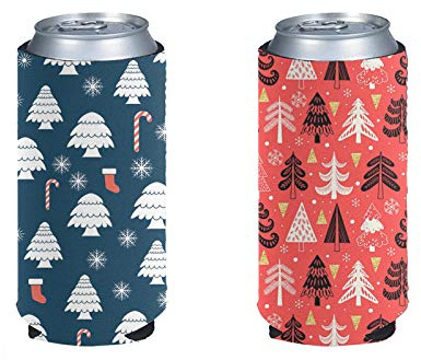 Pizding 2 x schlanke Dosenkühler, Weihnachtsbaum-Dosen-Kühler für 340 ml hohe dünne Dosen, Bier-Getränkehalter, Hugger/Huggie/Isolator für Party, Hochzeit, Outdoor, Event, Picknick
