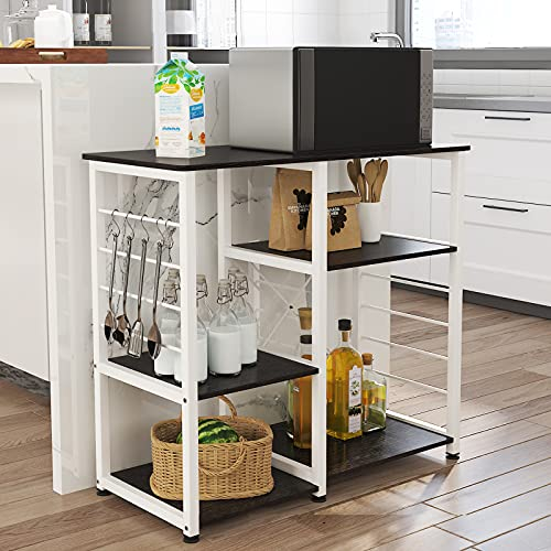 SogesPower Etagères de Cuisine, Support Micro Onde avec 3 + 3 étagère, Meuble de Rangement pour Micro-Ondes, Mini-Four, Machine à Café, Épices, Pots, épices et Ustensiles, Noir