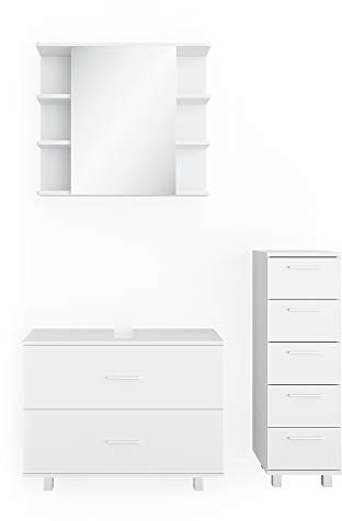 Vicco Badmöbel-Set Ilias, Badezimmerschrank-Set, Weiß, 3 Teile, mit Unterschrank 80 cm