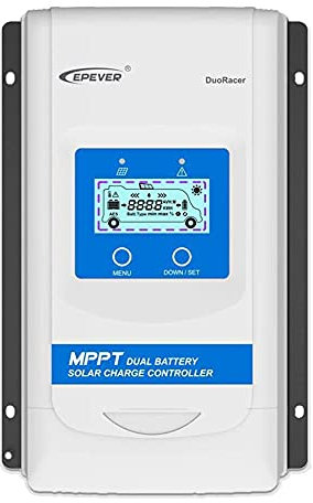 EPEVER 30A MPPT Dual Battery Solar Charge Controller 12V/24V Auto Max. PV 100V DuoRacer 30 Amp Controller for RV Camper Caravan Boat Trailer fit for Sealed, Gel, Flooded, Lithium Battery
