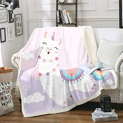 Loussiesd Lama Fleece Decke Karikatur Alpaka Drucken Wohndecke für Kinder Jungen Mädchen Niedliche Lama Alpaka Regenbogen Plüsch Fleecedecken Fantastische Tier Decke 150x200cm für Schlafsofa Couch