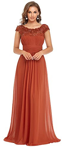 Ever-Pretty Dentelle Robe de Soirée Longue Femme Taille Empire en Mousseline Demoiselle d'honneur Élégante Orange Brûlée 42