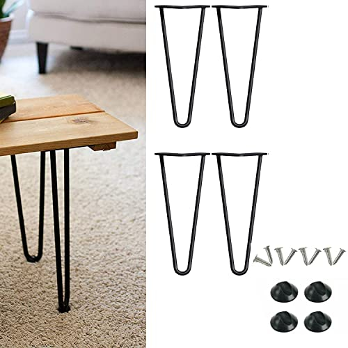 Lot de 4 pieds de meubles en épingle à cheveux en métal noir - 25 cm - Pieds de meubles DIY - Pieds de meubles en métal - Pour table basse - Parfaits pour meubles, bureau, armoire, support de nuit