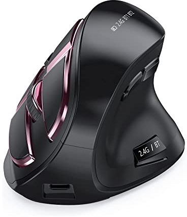 Seenda Mouse ergonomico senza fili, ricaricabile, mouse verticale multifunzione (BT3.0/5.0/2.4GHZ), mouse ergonomico Bluetooth per laptop/PC/Smart TV/Mac/Smartphone/Tablet/iPad, nero e oro rosa