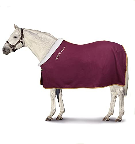 Horses, Flauschige Pile-Pferdedecke mit Pelleinsatz am Hals, für Spaziergänge ideal und bequem, mit Nylonschwanz (128 cm, Bordeaux)