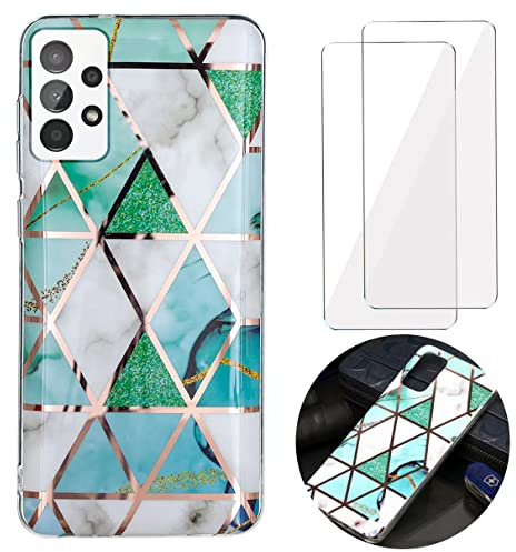 YiKaDa - Hülle Kompatibel mit Samsung Galaxy A53 5G + [2 Stück] Schutzfolie, Marmor Ultradünnes Weiches TPU Silikon Schutzhülle mit Glitter Bling Roségold Hülle - Grün