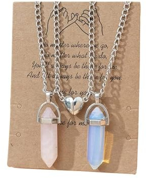 Magnetic Couple Matching Split Heart Necklace Crystal Mutual Attraction Pendant Best Friends Friendship Jewelry Gift-Pink&Blue