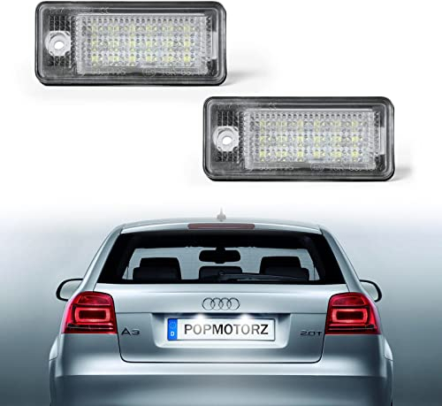 POPMOTORZ LED Number Plate Light, 2pcs LED License Number Plate Lights with Canbus Design Error Free Compatible for AU-DI A3 S3 8P A3 Cabrilolet A4 S4 RS4 B6 8E 8H A4 S4 B7 8E 8H A5 8F A6 C6 4F