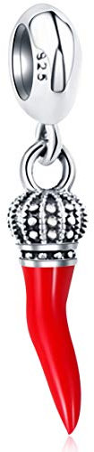 Rotes italienisches Horn Anhänger Charms, 925 Sterling Silber Italien Corno Chili Pfeffer Italia Petter Bead, Fit Pandora Italy Armband Halskette, Geschenk für Valentinstag/Mama