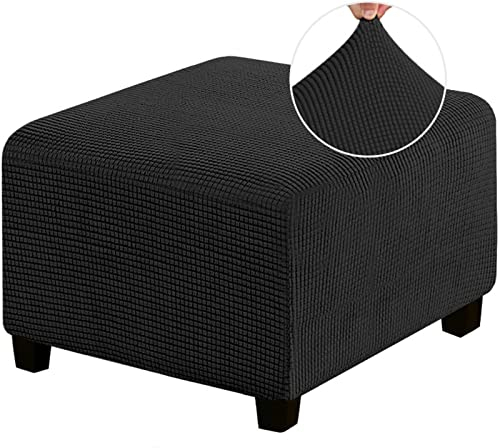 MULARE Stretch-Ottoman-Bezug, Ottoman-Schonbezüge, mit elastischem Boden, Stretch-Kissen für Fußstützen-Fußhocker-Möbel, waschbar,Schwarz,M
