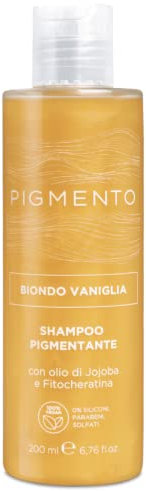 Pigmento, Shampoo pigmentante, Trattamento Ravviva il Colore con Olio di Jojoba e Fitocheratina, Colore Capelli Biondo Vaniglia, Deterge e Rende i Capelli Brillanti e Setosi, 200ml