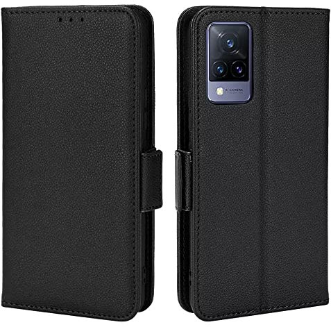 Topme Étui en Cuir pour Vivo V21 5G (6.44 inches), [ Coque de Téléphone Série Motif Litchi Simple] - Noir