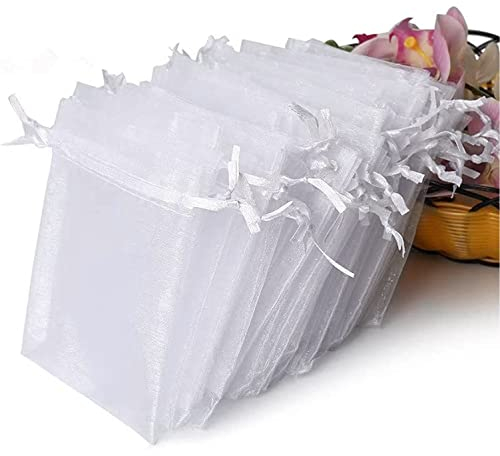 Sacs Organza Sachets Mariage Blanc Sachet Cadeaux Dragées Bonbons Bijoux Décoration - 7x9 cm 100 pcs