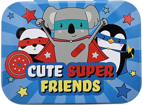 Super Friends Kinderpflaster Lizensiertes Produkt - Metall-Box - 24 Pflaster - Schönes Design Pflaster Aufbewahrungsbox für Kinder - Geeignet für Rucksack - Handtasche